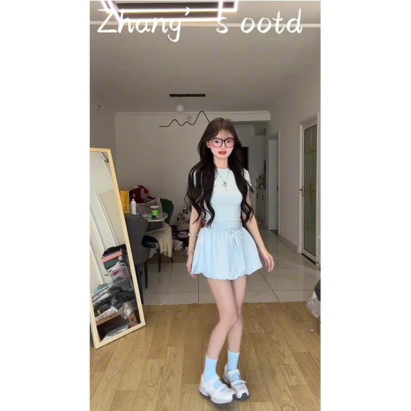 纯欲甜美套装女装春夏季学院风条纹短袖上衣半身裙休闲两件套