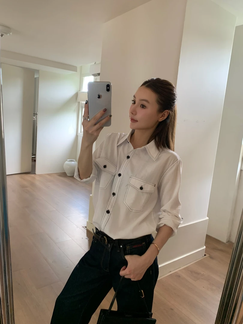 番茄妹妹Tomatosister '巴黎假日'透气撞色明线衬衫