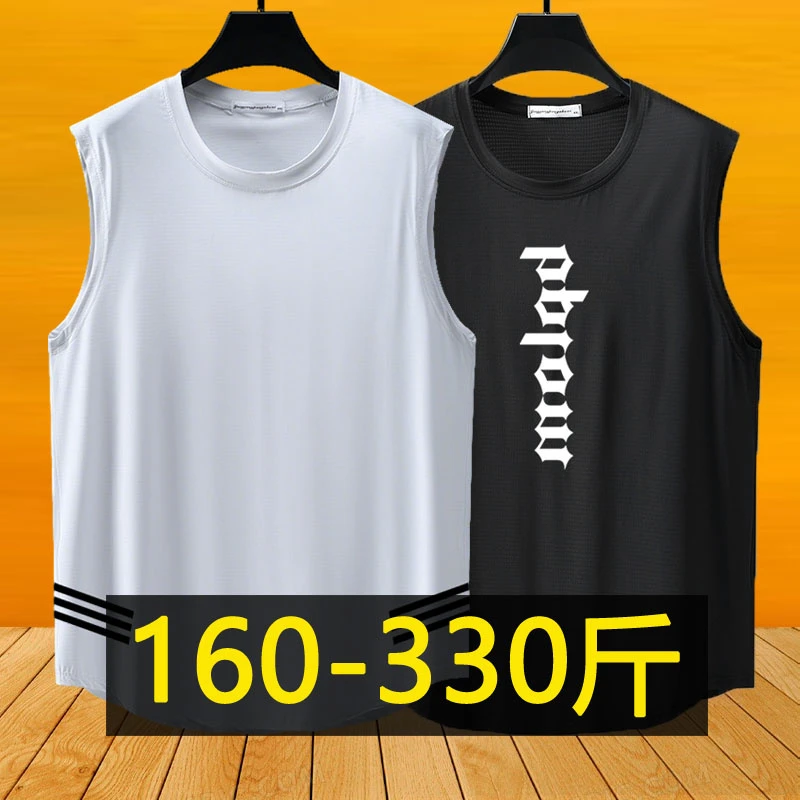 加肥加大码冰丝背心男夏季宽松速干无袖t恤胖子健身运动坎肩300斤