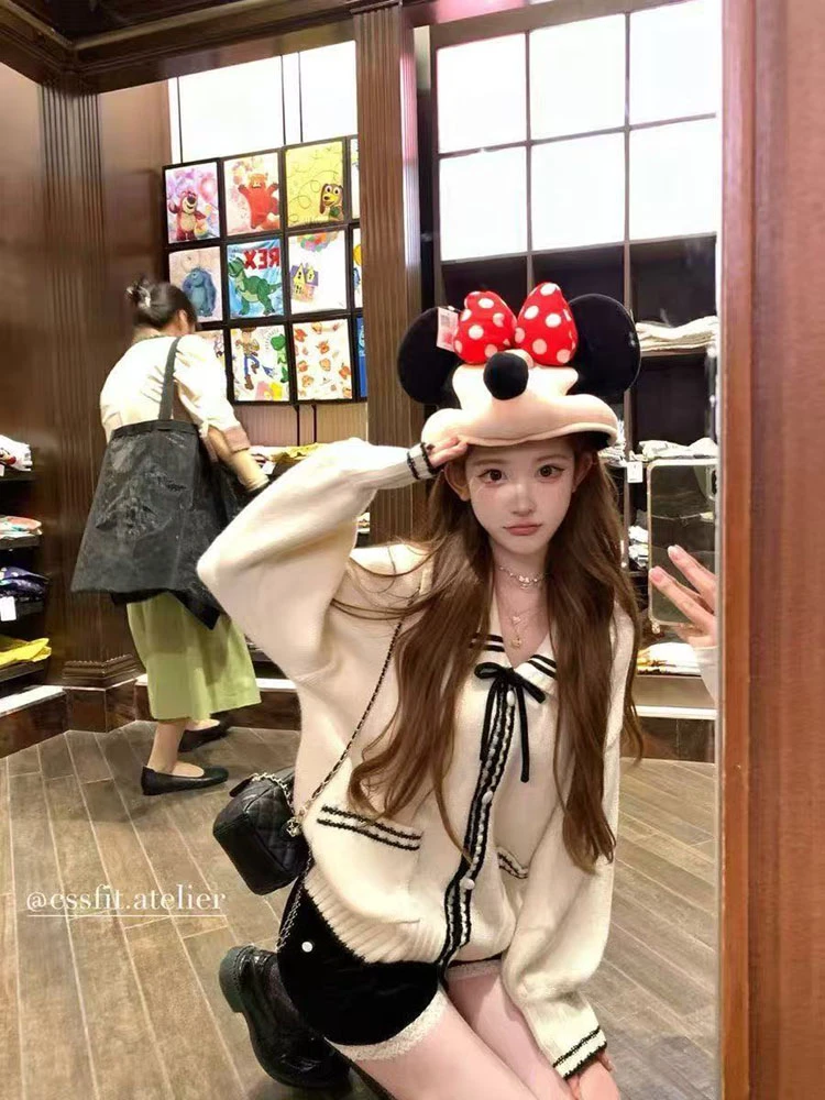 法式甜美学院风慵懒毛衣女秋冬季海军领设计小众软糯针织开衫外套