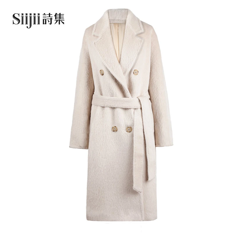 101801高端苏丽绒羊毛大衣加厚带里衬中长款羊绒大衣女羊毛呢外套