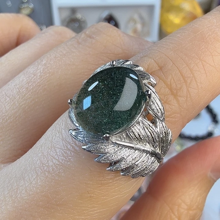 纯银天然绿金沙戒指福利款