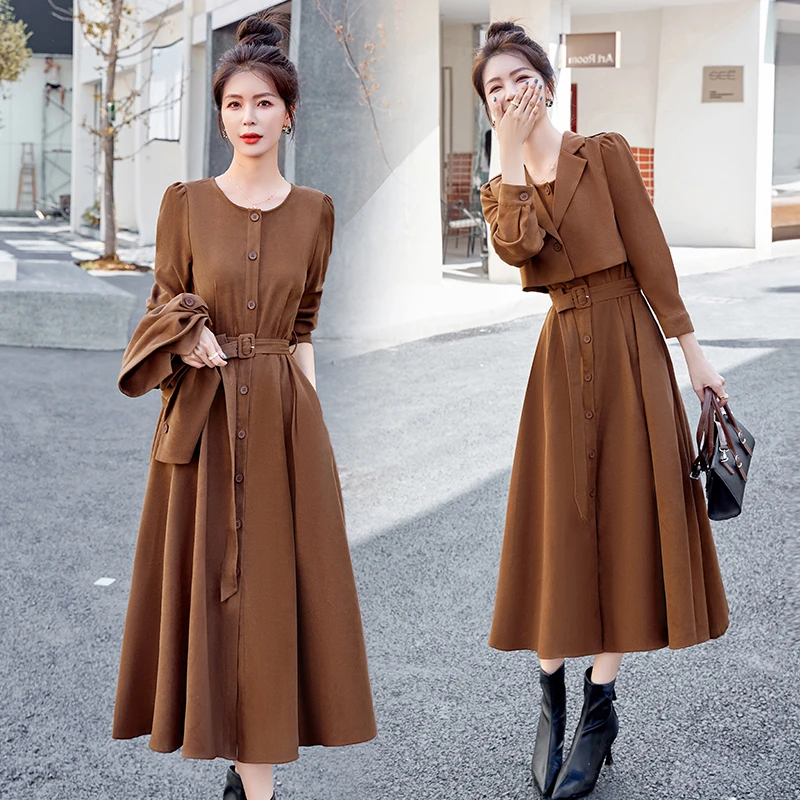 轻熟风时尚套装气质显瘦女装马甲2025春秋新款连衣裙法式复古长袖