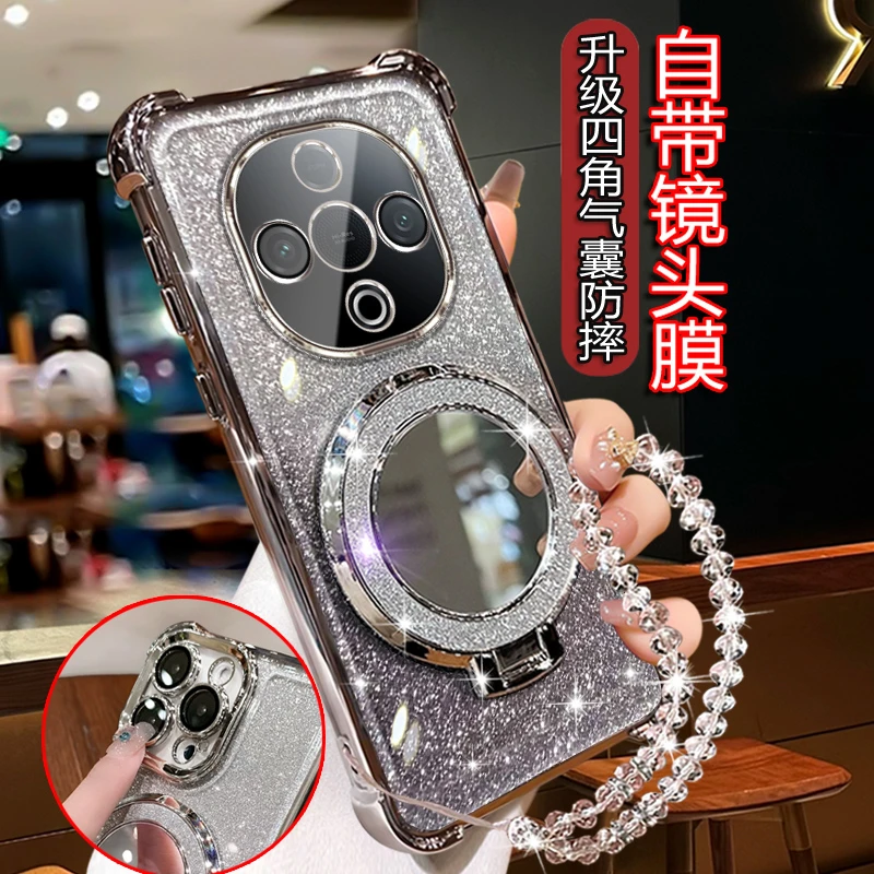 适用vivoy300手机壳带镜子支架Viv0Y3005G四角防摔V2435A硅胶气囊