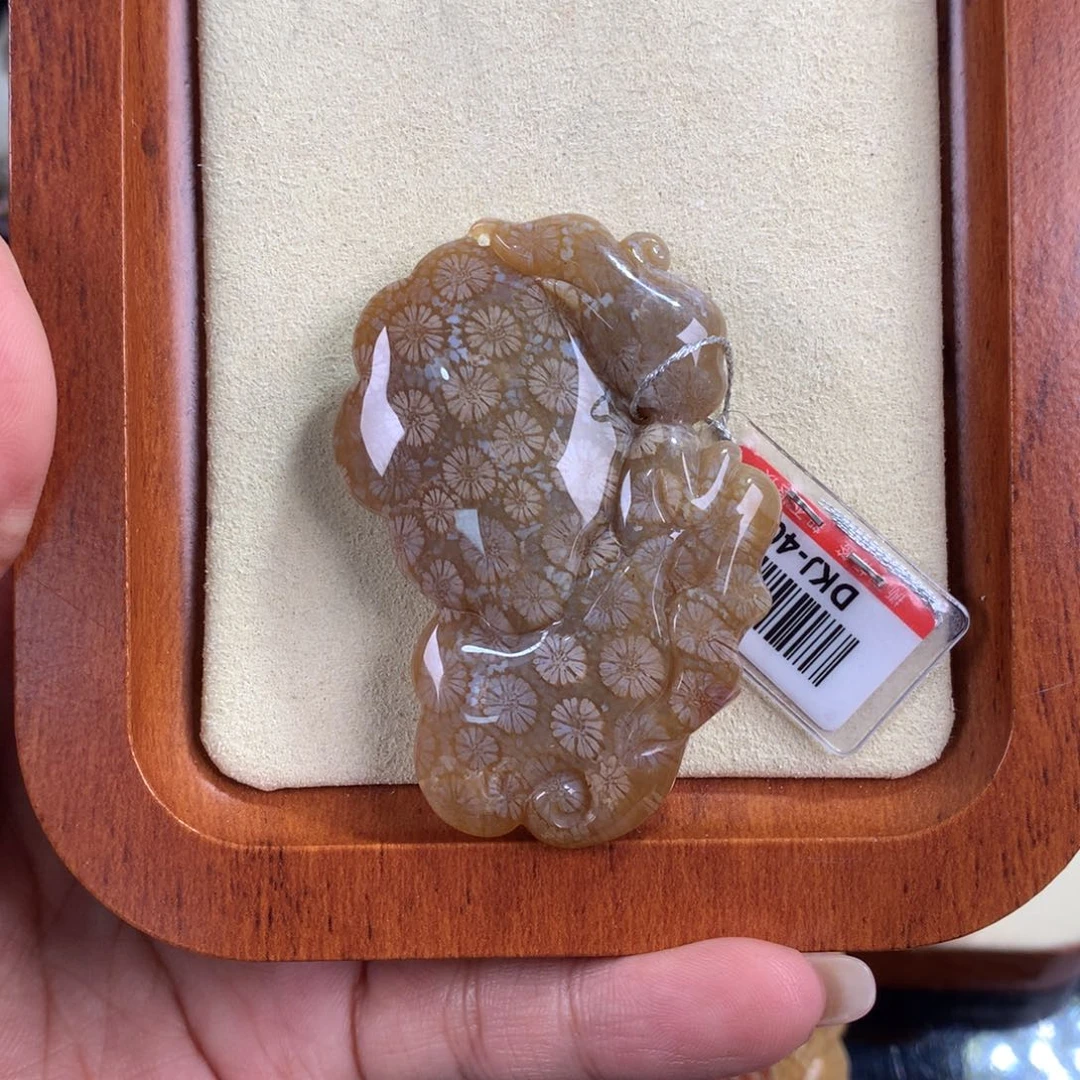 硅化珊瑚（珊瑚玉）未镶嵌吊坠(赠链)6号蝴蝶雕刻