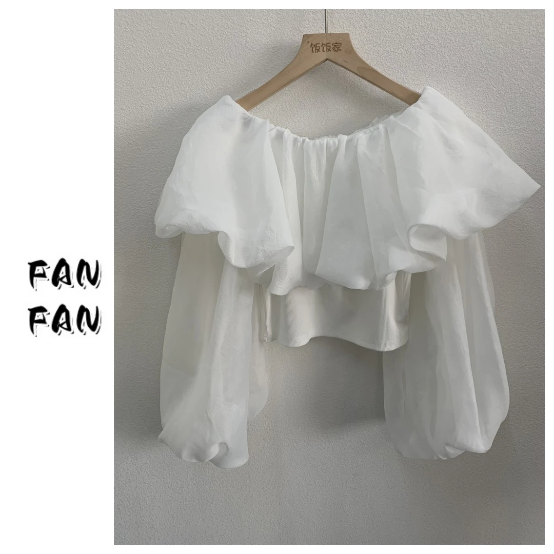 FANFAN {辣妹纯欲泡泡袖}一字肩衬衫