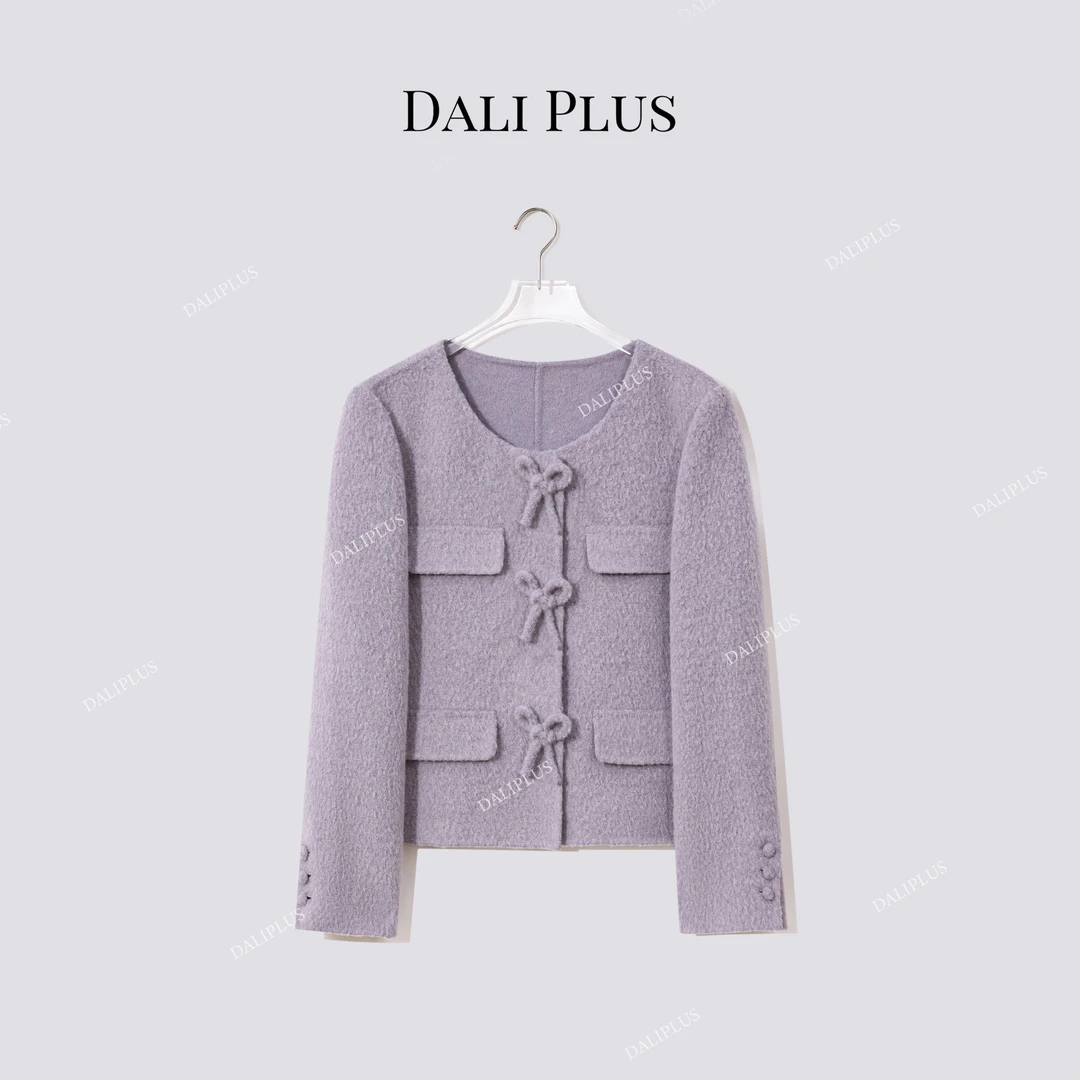 DALI PLUS【苏力羊驼毛+羊毛】多口袋蝴蝶结短款双面呢-D5MM2510