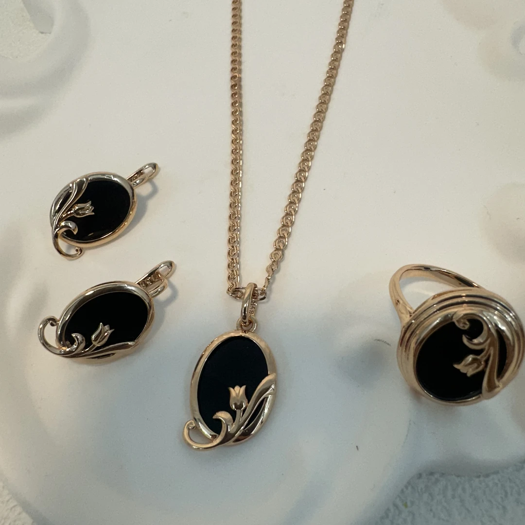 铜合金锆石戒指 圆形雕花黑钻戒指套装0016