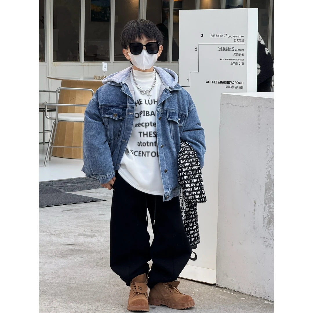 现货THE LUHAN【牛仔羽绒】冬款90羽绒服连帽牛仔亲子装中大童24703