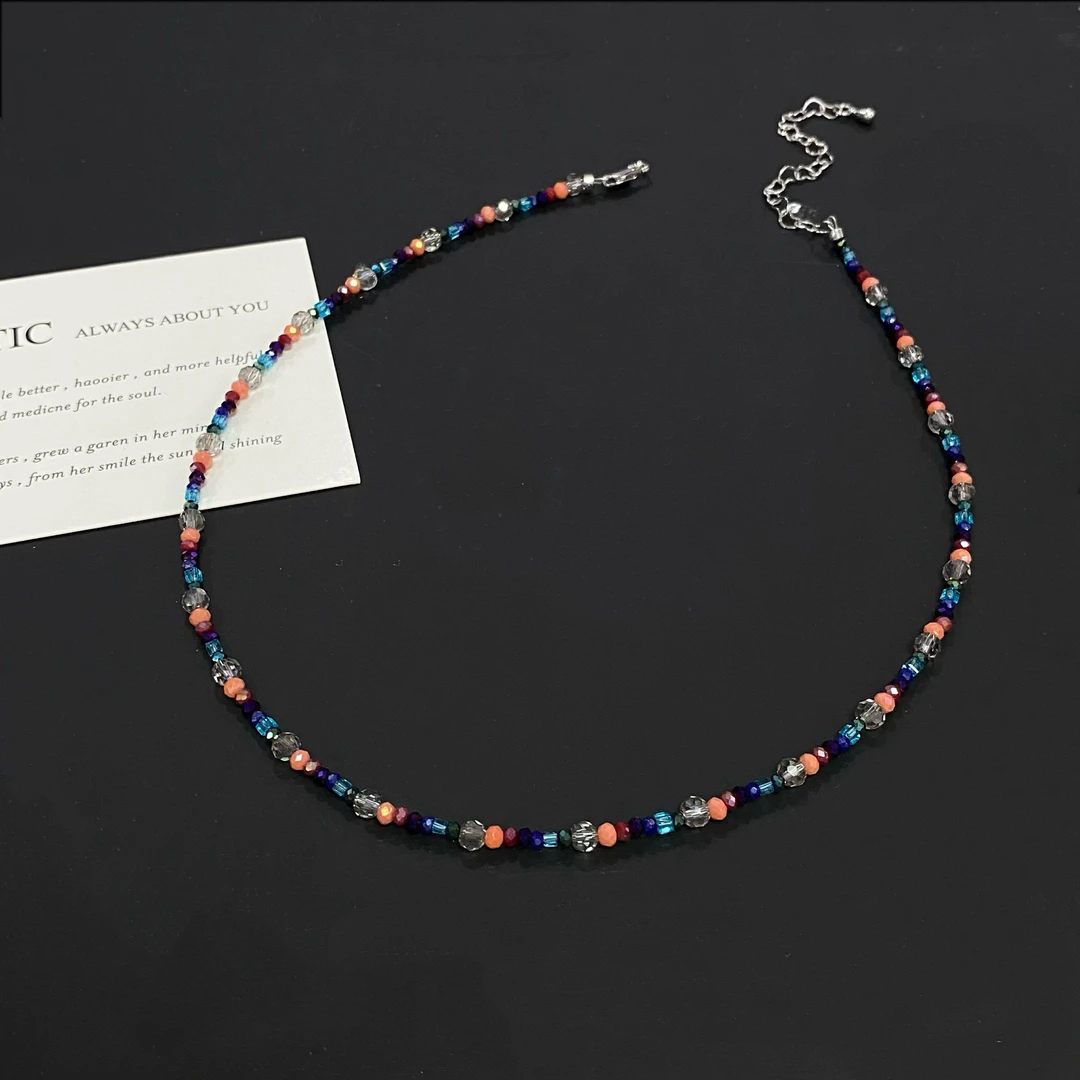 铜合金项链 乌梅紫酱红色彩色手工串珠小众简约素雅项链可叠带