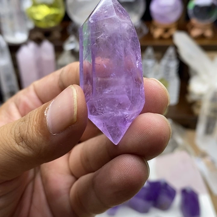 天然紫水晶双尖摆件