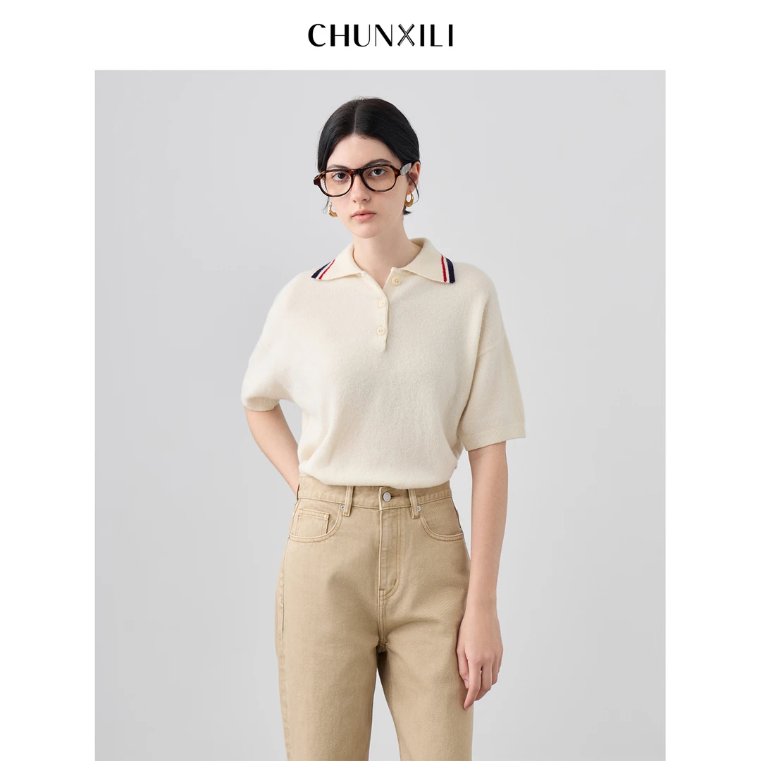 CHUNXILI/春熙里 极简宽松翻领针织衫 舒适纯色上衣DC0M53047