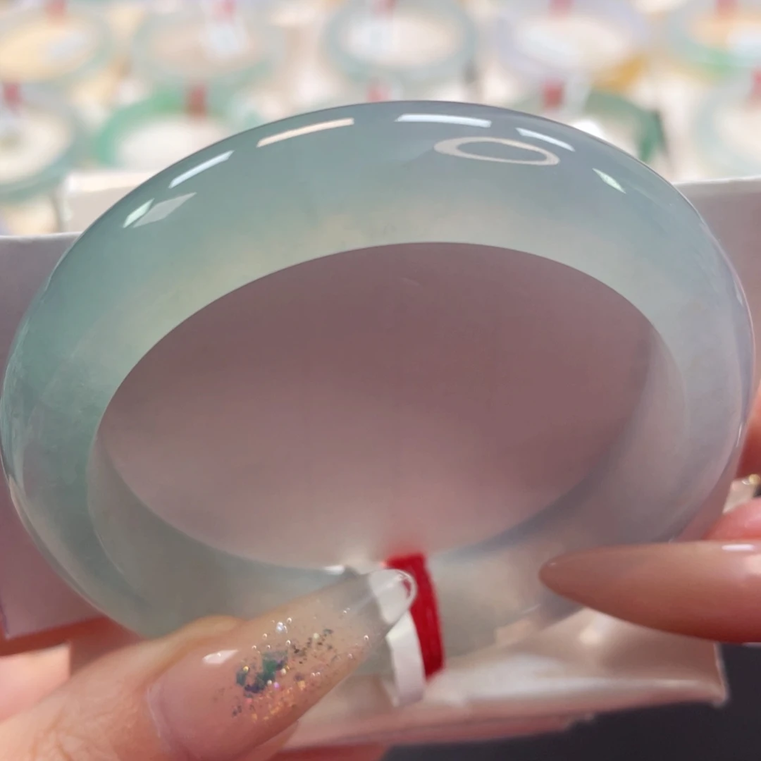 未镶嵌手镯翡翠54冰胶透半山梦幻春彩毕业16号