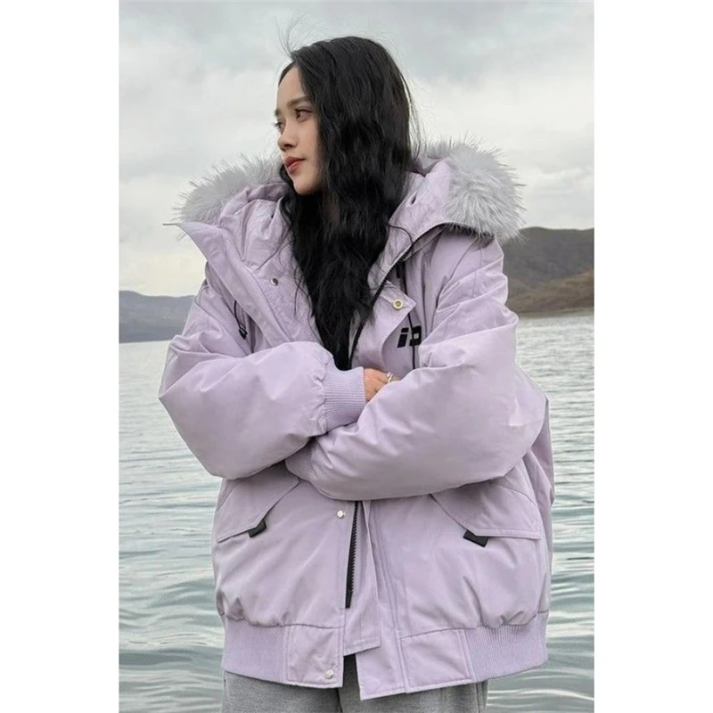 保暖女连帽棉衣宽松冬季加厚韩版清新蓝色棉服短款外套棉袄情侣