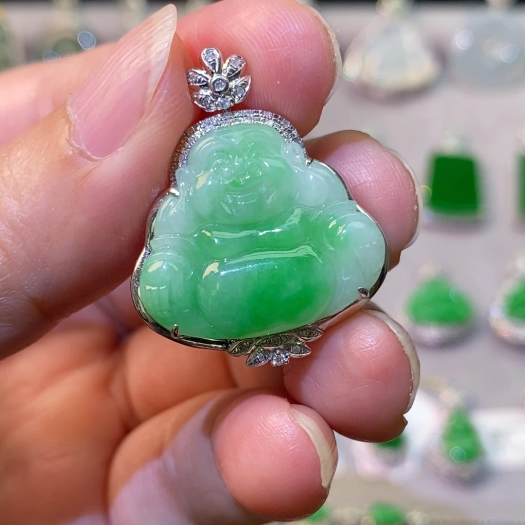翡翠18K金镶嵌吊坠(不含链)