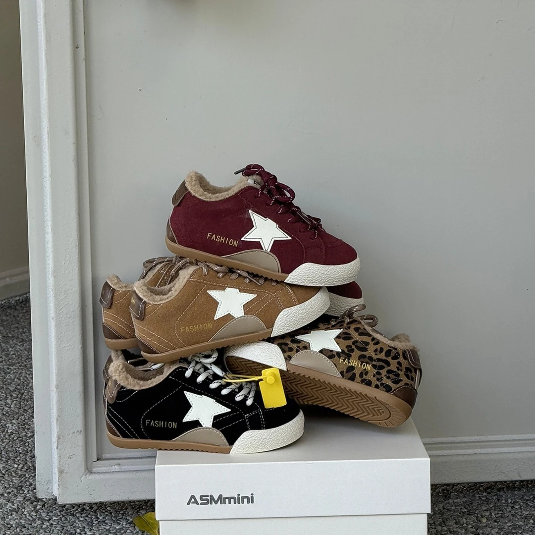 LiLi家加绒机能定制潮牌童鞋秋冬季新款时尚圆头防滑二棉运动鞋