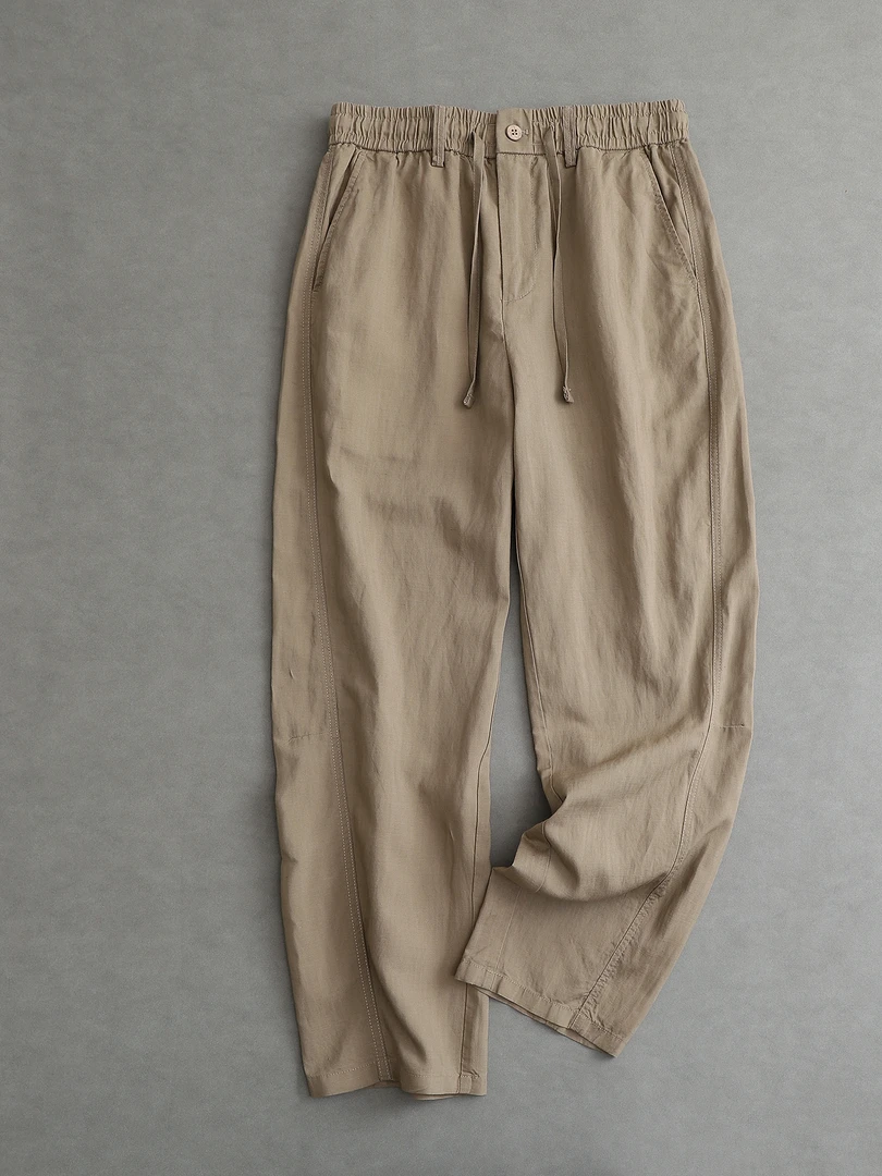 弯刀亚麻宽松商务休闲莱赛尔纯色RZ百搭A200休闲裤