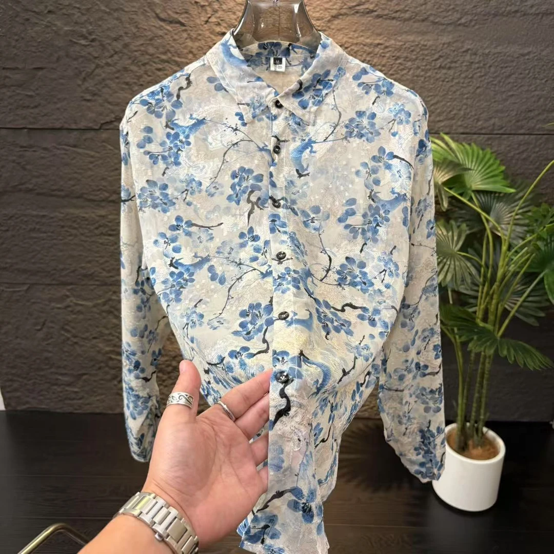 【轻奢】提花工艺男士超薄防晒透气衬衣夏季长短袖衬衫新款休闲款