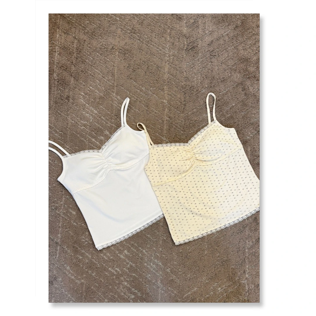 Uninhabitable 带胸垫！打底衫小吊带背心碎花蕾丝边上衣内搭夏季