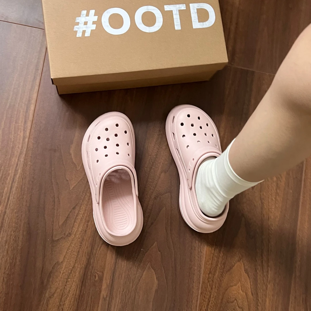 洞洞鞋女2025夏季新款泡芙网红超火时尚小个子厚底防滑户外半拖鞋