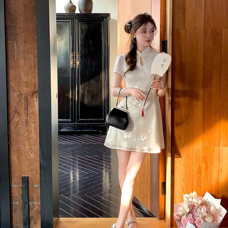 【敏姐专属】【短】【有里布】旗袍裙连衣裙女收腰a字气质订婚裙D2552