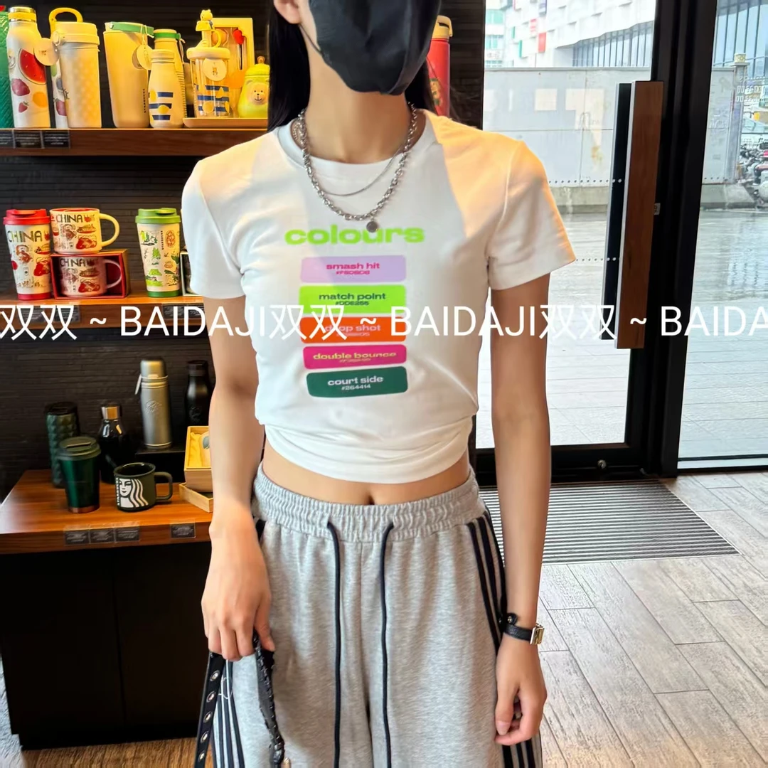 工厂店-（明快亮丽）2025新款印花图案宽松型印花圆领极简风T恤上衣