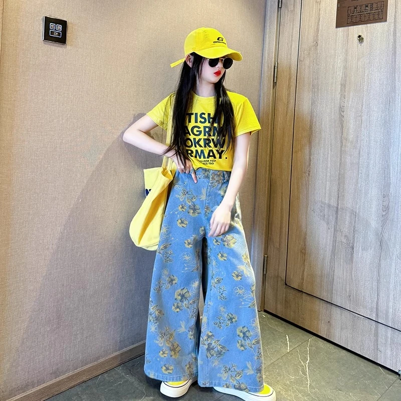 女童韩版休闲套装夏季2025新款儿童炸街牛仔裤薄款夏大童潮酷穿搭