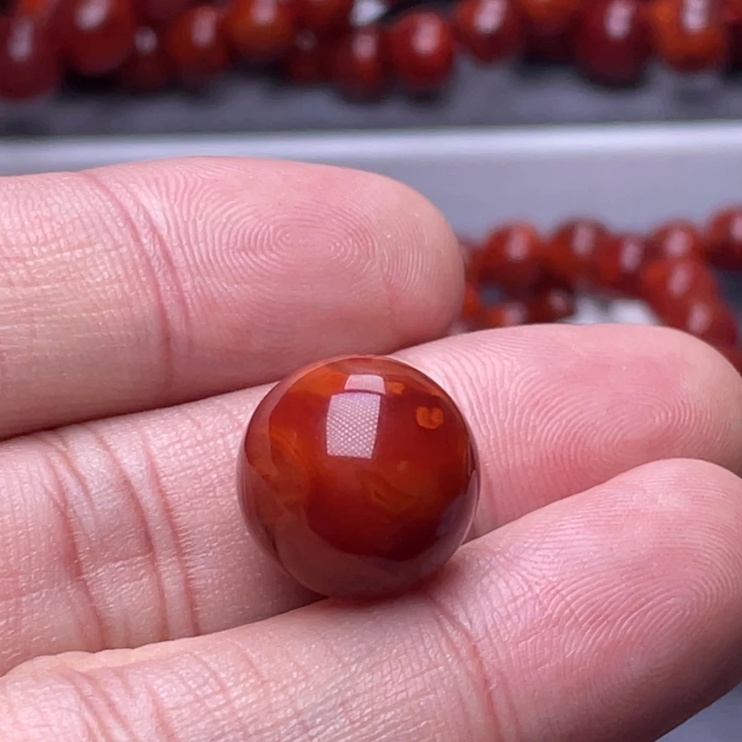 南红玛瑙未镶嵌南红玉石15mm瓦西全品原矿牛血火焰纹单珠