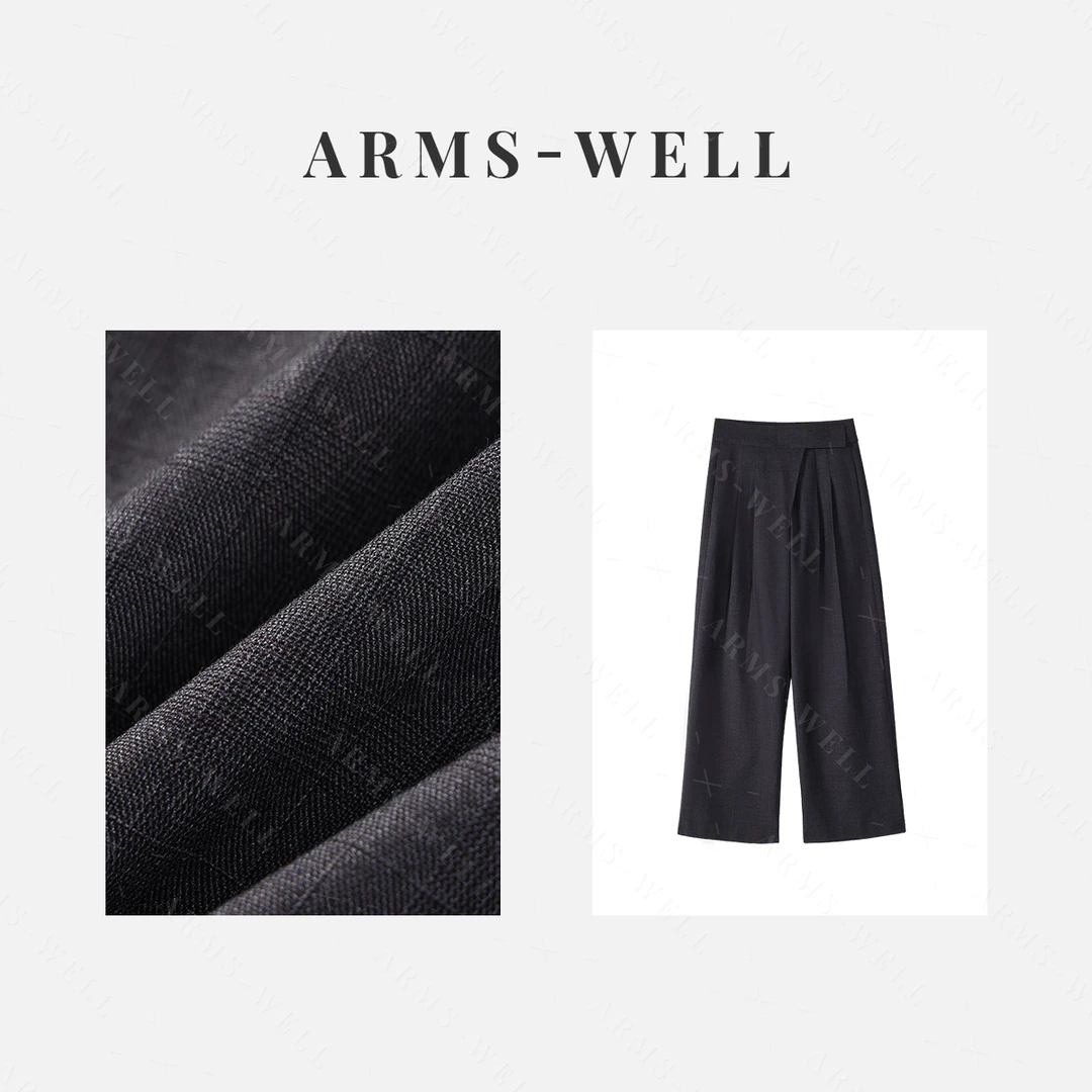 ARMS WELL王囡囡 灰色前魔术贴阔腿休闲裤 L33