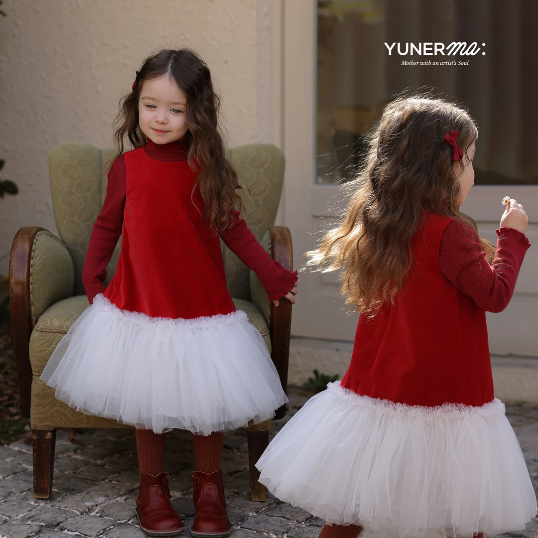 允儿妈女童新年圣诞蓬蓬纱连衣裙宝宝冬季洋气背心裙纱裙生日裙潮