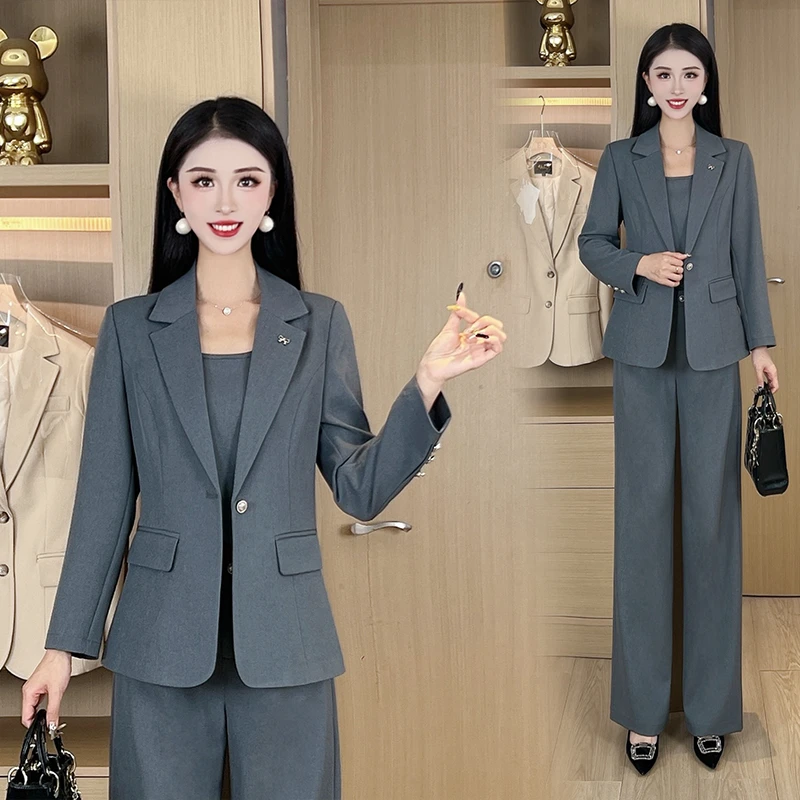【送内搭】时尚套装女2025秋季新款气质显瘦西服外套+西裤套装#2581