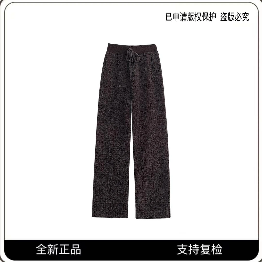 秋冬休闲裤黑色直筒下垂感裤子百搭牛仔裤提花针织K5905