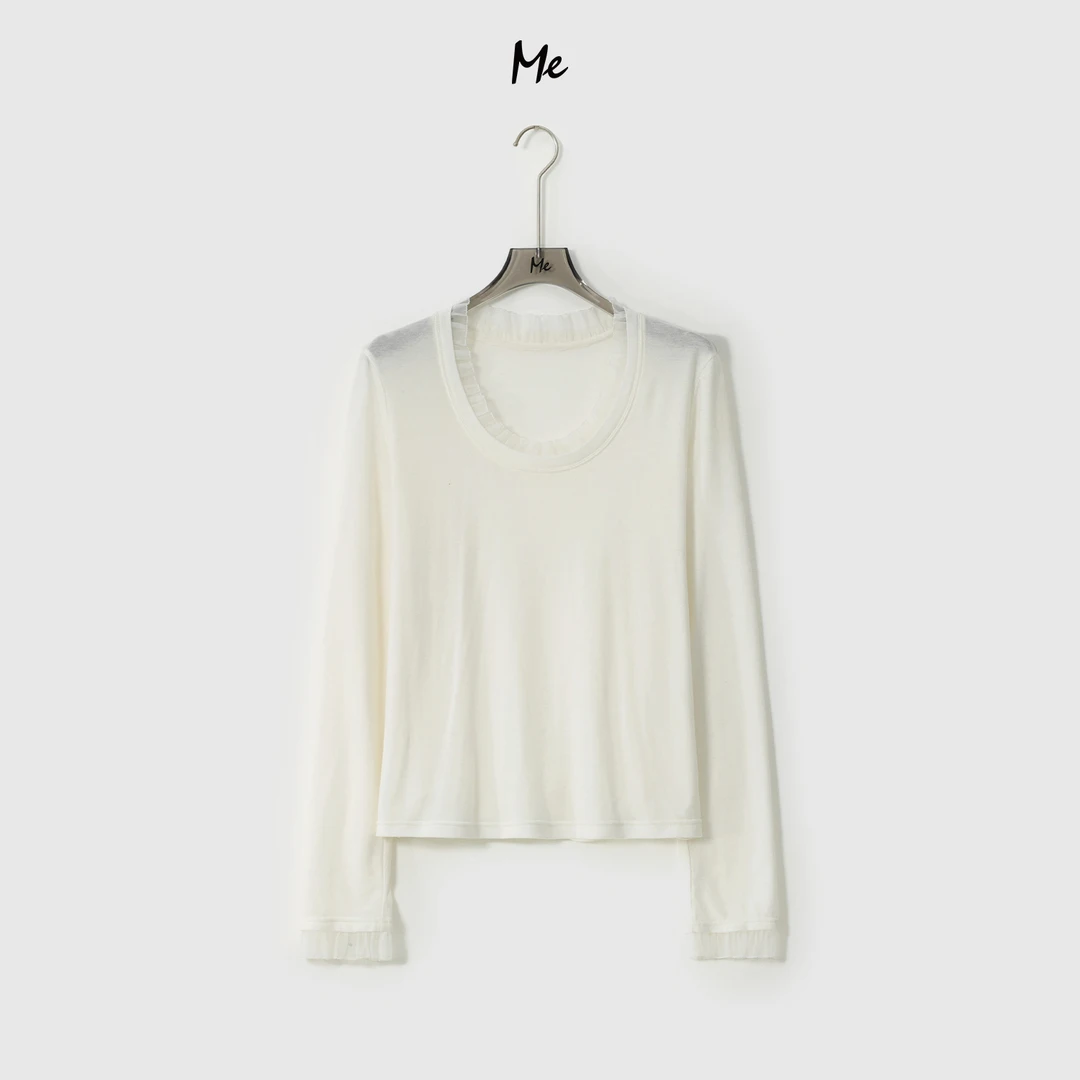 ME【白色郁金香】天丝绵羊毛混纺冰慕斯感显瘦舒适百搭上衣MESS1353