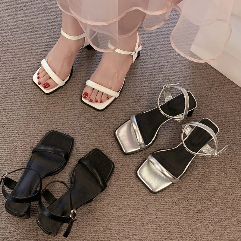 贾不假凉鞋女款2025夏季新款气质百搭小个子粗跟配裙子一字高跟鞋