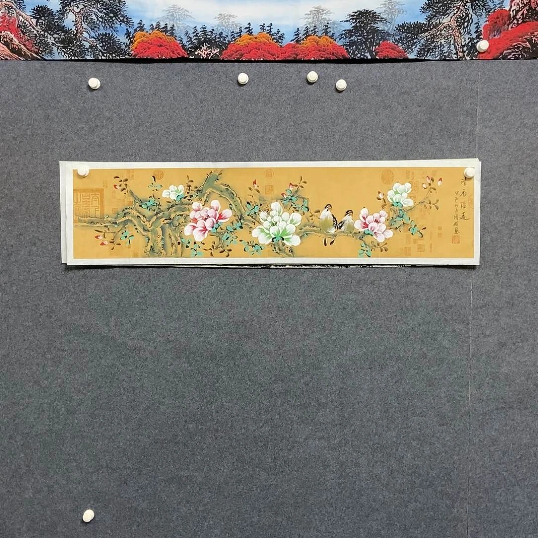 国画四尺对开花鸟一副