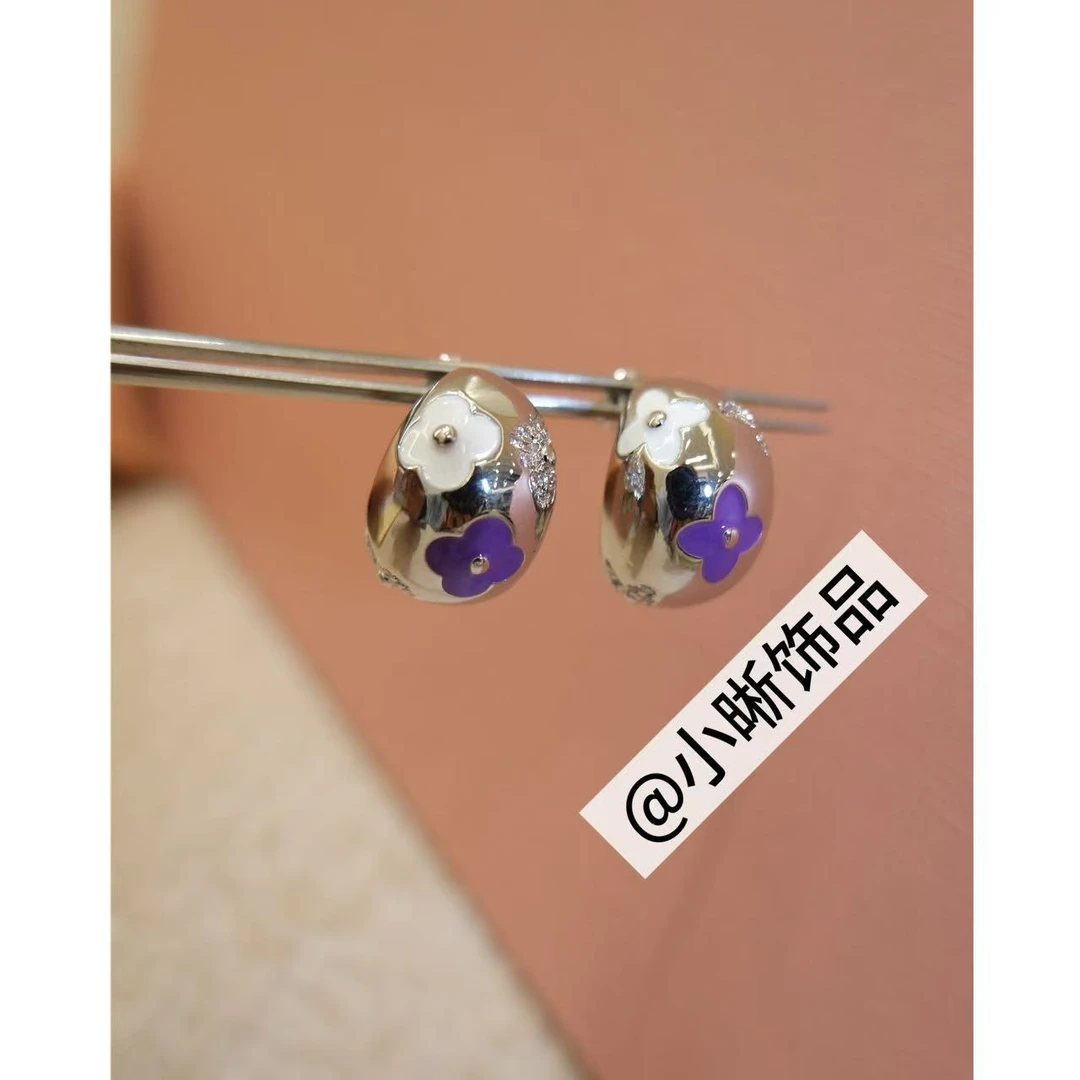 铜合金锆石耳饰 小众设计紫色耳饰46683