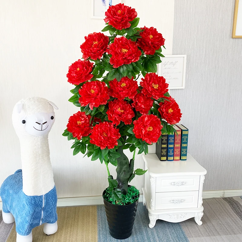 仿真绿植牡丹假花塑料花客厅室内落地盆栽装饰仿真植物景观摆放花