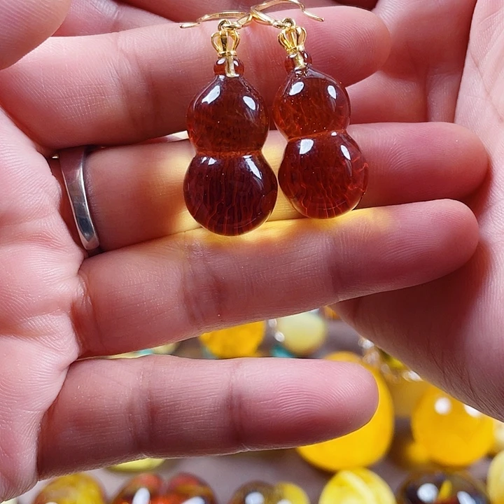 琥珀银S925镶嵌裸石耳环