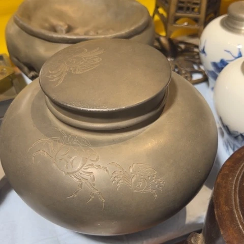 蜜安罐瓷香炉锡茶则