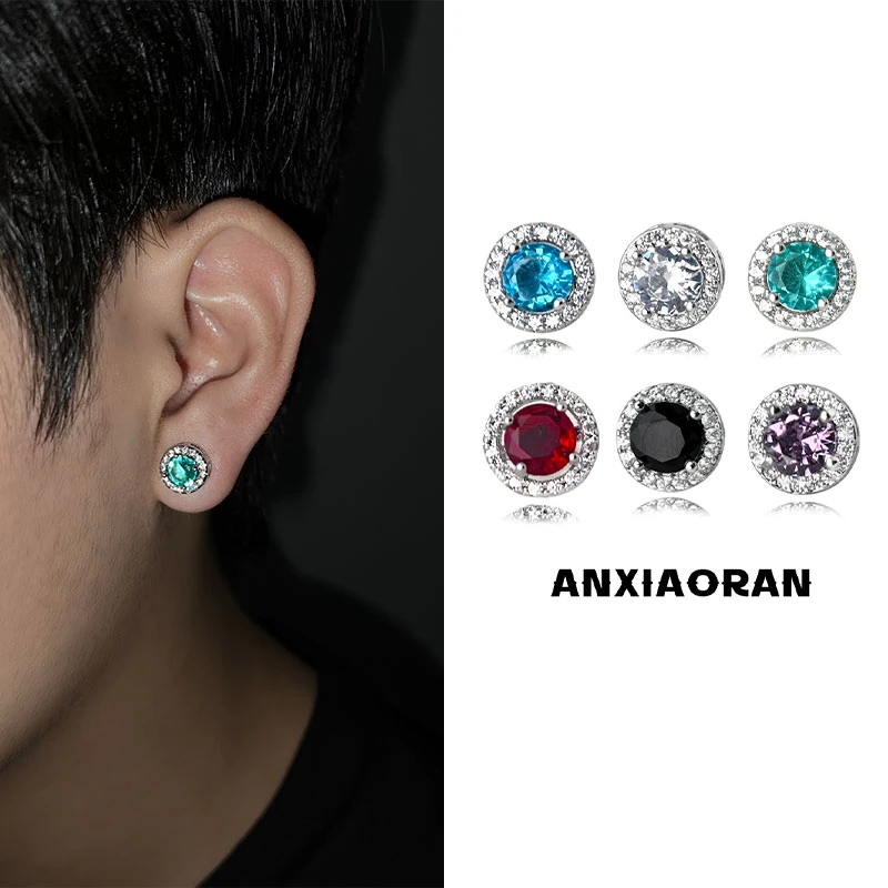 合金锆石耳饰 时尚男款耳钉轻奢欧美风精致嘻哈镶嵌冰糖配饰超闪