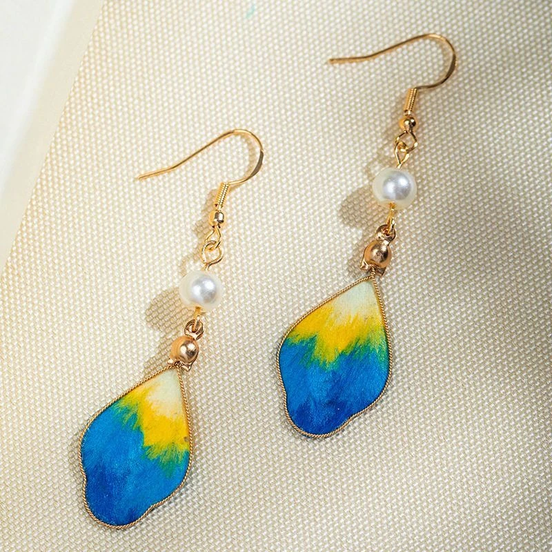 铜合金亚克力耳饰 簪娘古风手工蚕丝绒花千里江山耳饰女新中式复