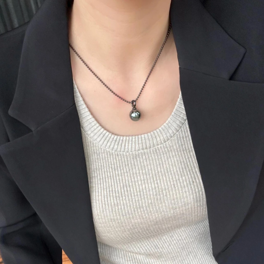 毒饰精选 简约气质深灰珠珠吊坠项链AL001
