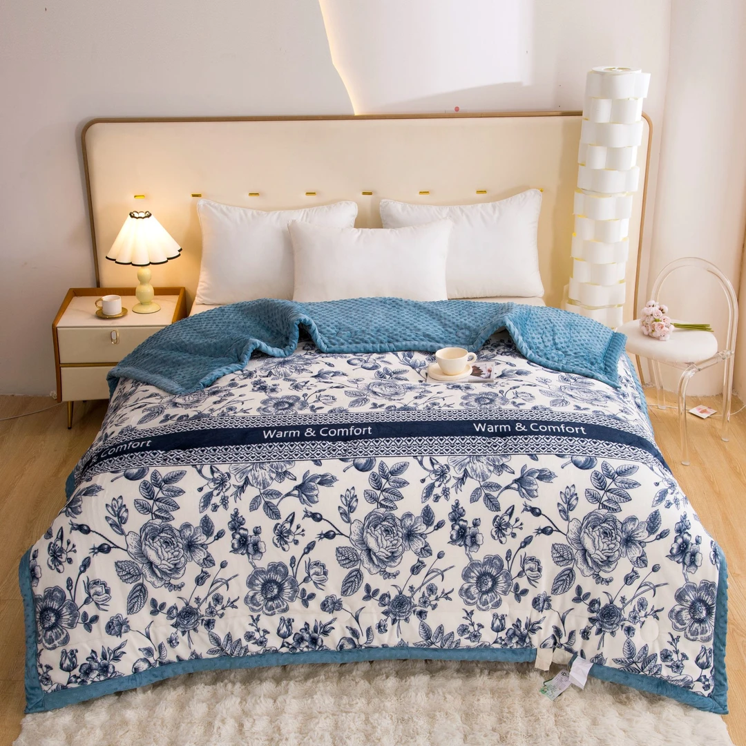 轻奢爆款双面绒牛奶绒加厚豆豆秋冬被可机洗单人双人