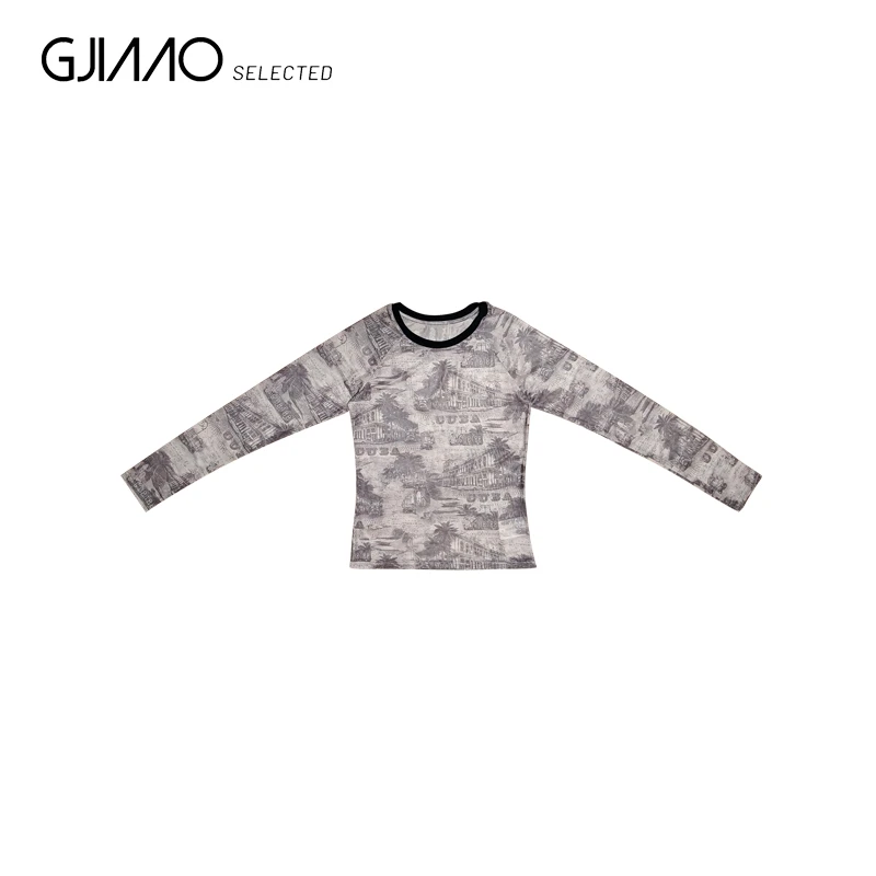 82627 灰色晕染字母长袖T恤