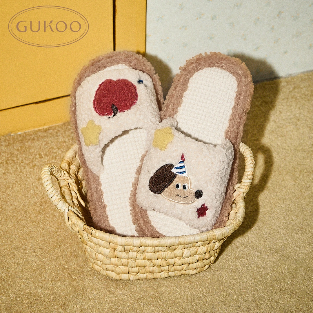 【思瑶专属】Gukoo果壳轰轰小狗系列亚麻拖鞋居家卡通ins学生