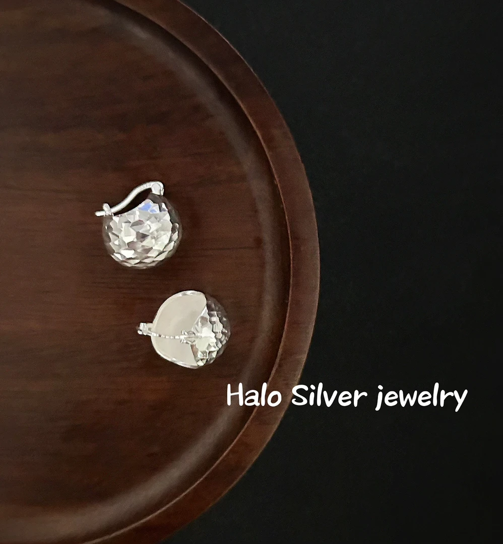 925银耳饰 《大腰果》镭射圆缺蹦迪珠工艺耳环手工气质百搭小众