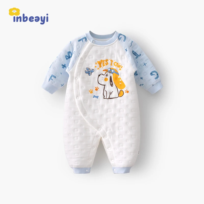 婴蓓依百天宝宝秋冬保暖连体衣秋冬季新生婴儿薄夹棉哈衣加厚长袖