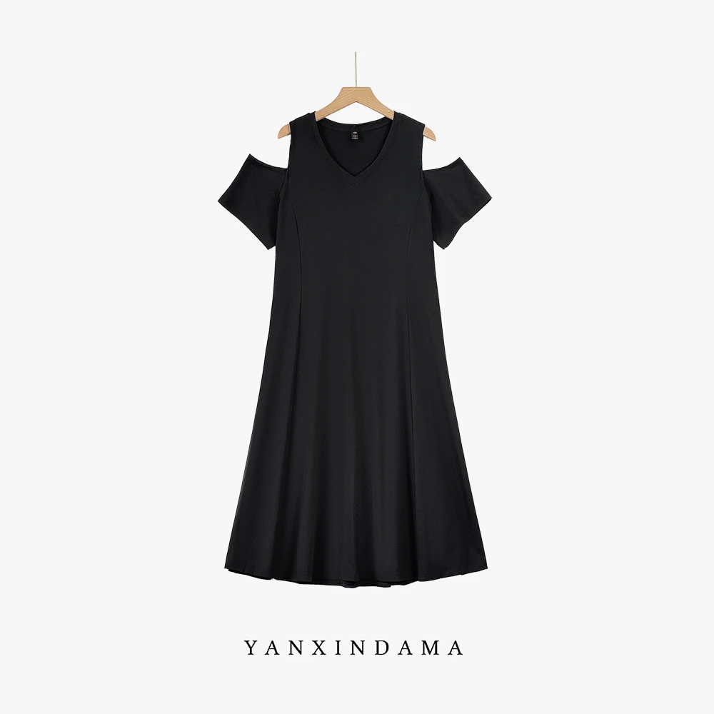 【岩心】大码女装300斤胖MM夏季宽松显瘦洋气修身气质连衣裙4460#