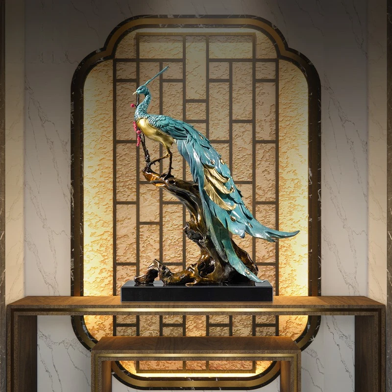 孔雀铜摆件工艺品铜器新中式家居客厅玄关办公室装饰品复古轻奢