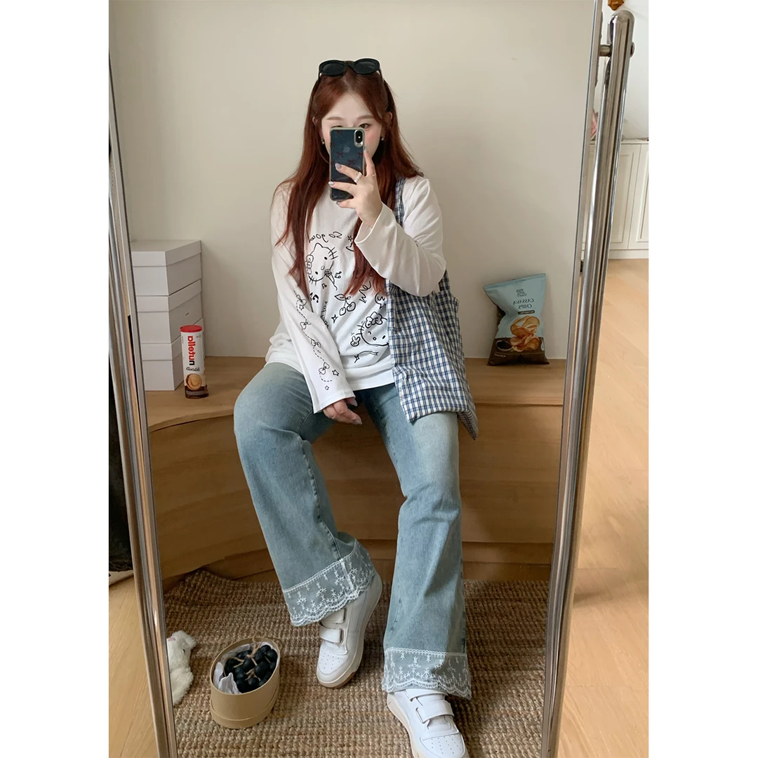 徐达布【青帘幽梦】大码宽松阔腿裤女水洗牛仔裤直筒裤H33624C52